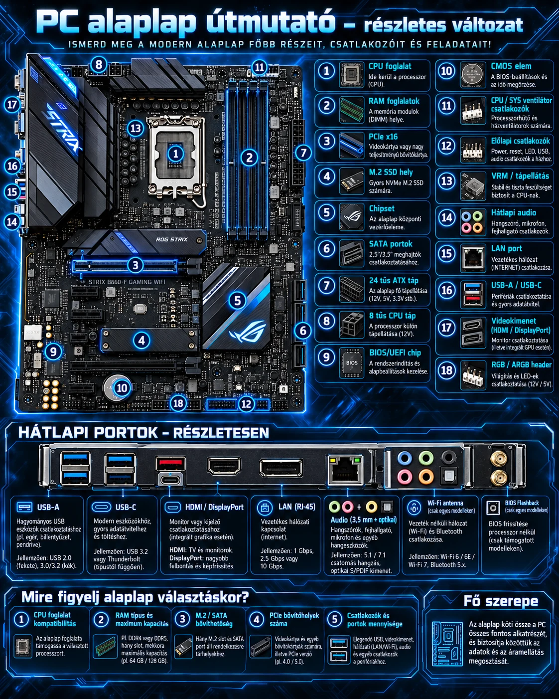 PC alaplap útmutató – részletes infografika